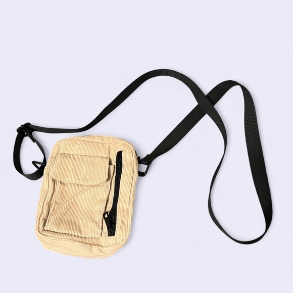 Tan and black corduroy crossbody bag #skater has some light signs of wear  cordu - Picture 1 of 2